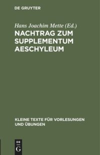 cover of the book Nachtrag zum Supplementum Aeschyleum