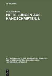 cover of the book Mitteilungen aus Handschriften, I.