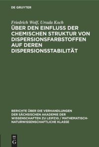 cover of the book Über den Einfluss der chemischen Struktur von Dispersionsfarbstoffen auf deren Dispersionsstabilität