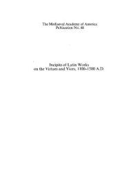 cover of the book Incipits of Latin Works on the Virtues and Vices, 1100-1500 A.D., including a Section of incipits of Works on the Pater Noster