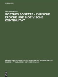 cover of the book Goethes Sonette - Lyrische Epoche und motivische Kontinuität