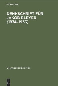 cover of the book Denkschrift für Jakob Bleyer (1874–1933)