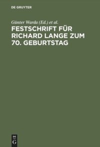 cover of the book Festschrift für Richard Lange zum 70. Geburtstag