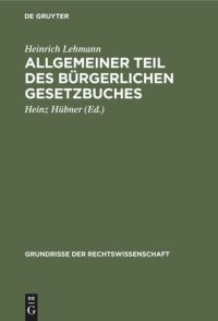 cover of the book Allgemeiner Teil des Bürgerlichen Gesetzbuches