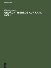 cover of the book Gedächtnisrede auf Karl Holl