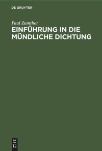 cover of the book Einführung in die mündliche Dichtung