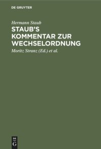 cover of the book Staub's Kommentar zur Wechselordnung