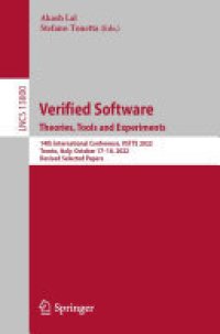 cover of the book Verified Software. Theories, Tools and Experiments.: 14th International Conference, VSTTE 2022, Trento, Italy, October 17–18, 2022, Revised Selected Papers