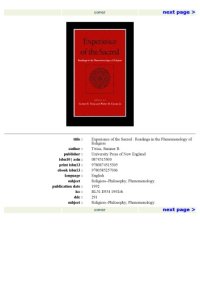 cover of the book Experience of the Sacred: Readings in the Phenomenology of Religion