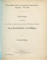 cover of the book Beiträge zur Geschichte des Kurbrandenburgischen Feldmarschalls Georg Reichsherrn von Derfflinger