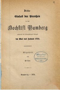 cover of the book Dritter Einfall der Preußen in das Hochstift Bamberg während des Siebenjährigen Krieges im Mai des Jahres 1759