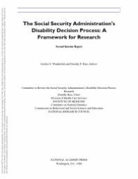 cover of the book The Social Security Administration's Disability Decision Process : A Framework for Research, Second Interim Report