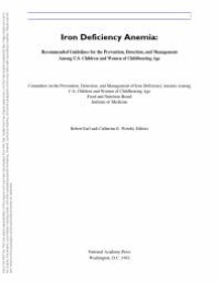 cover of the book Iron Deficiency Anemia : Recommended Guidelines for the Prevention, Detection, and Management among U. S. Children and Women of Childbearing Age