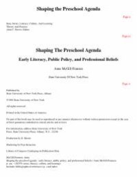 cover of the book Shaping the Preschool Agenda : Early Literacy, Public Policy, and Professional Beliefs