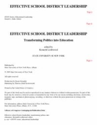 cover of the book Effective School District Leadership : Transforming Politics into Education