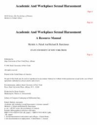 cover of the book Academic and Workplace Sexual Harassment : A Resource Manual