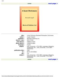 cover of the book A Kant Dictionary 