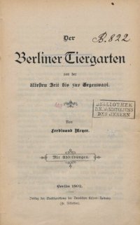 cover of the book Der Berliner Tiergrten von der ältesten Zeit bis zur Gegenwart