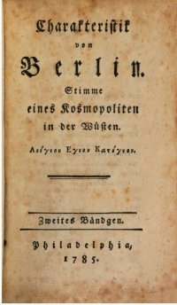 cover of the book Charakteristik von Berlin. Stimme eines Kosmopoliten in der Wüsten