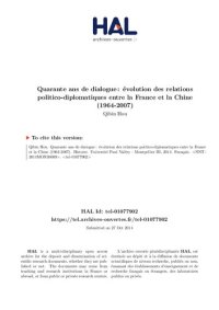 cover of the book Quarante ans de dialogue: évolution des relations politico-diplomatiques entre la France et la Chine (1964-2007)