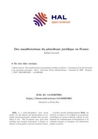 cover of the book Des manifestations du pluralisme juridique en France: L’émergence d’un droit français des minorités nationales. Thèse pour l’obtention du grade de Docteur en Droit public