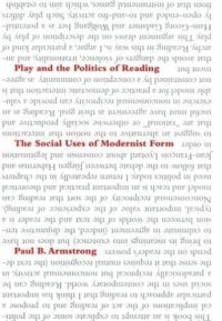 cover of the book Play and the Politics of Reading: The Social Uses of Modernist Form