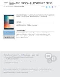 cover of the book Implementing and Evaluating Genomic Screening Programs in Health Care Systems: Proceedings of a Workshop