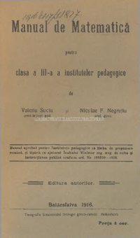 cover of the book Manual de Matematică pentru clasa a III-a a institutelor pedagogice