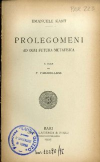 cover of the book Prolegomeni ad ogni futura metafisica