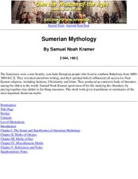 cover of the book Sumerian Mythology. A Study of Spiritual and Literary Achievement in the Third Millennium B.C.