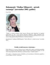 cover of the book Dokumenti: “Dafina Milanović – presek saznanja” (novembar 2002. godine)