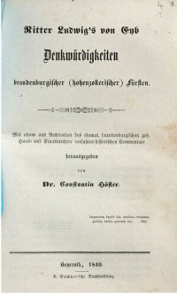 cover of the book Ritter Ludwigs von Eyb Denkwürdigkeiten brandenburgischer (hohenzollerscher) Fürsten