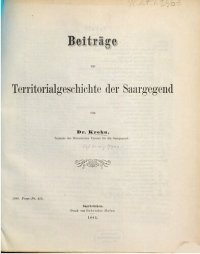 cover of the book Beiträge zur Territorialgeschichte der Saargegend