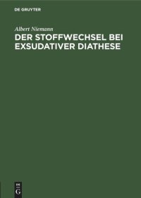 cover of the book Der Stoffwechsel bei exsudativer Diathese