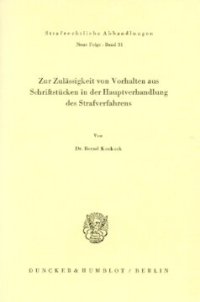 cover of the book Zur Zulässigkeit von Vorhalten aus Schriftstücken in der Hauptverhandlung des Strafverfahrens