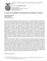 cover of the book La nocion de racionalidad a la luz del debate entre Gadamer y Habermas, Actas de las VII Jornadas de Investigacion del Departamento de filosofia,  en linea, FHCE-UNLP, 2009