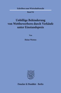 cover of the book Unbillige Behinderung von Wettbewerbern durch Verkäufe unter Einstandspreis