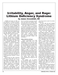 cover of the book Irritability, Anger, and Rage: Lithium Deficiency Syndrome ( Take 1 mg to 20 mg Lithium Orotate daily )