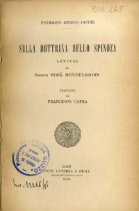 cover of the book Sulla dottrina dello Spinoza. Lettere al sig. Mosè Mendelssohn