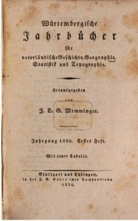 cover of the book Württembergische Jahrbücher für Vaterländische Geschichte, Geographie, Statistik und Topographie