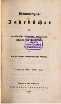 cover of the book Württembergische Jahrbücher für Vaterländische Geschichte, Geographie, Statistik und Topographie