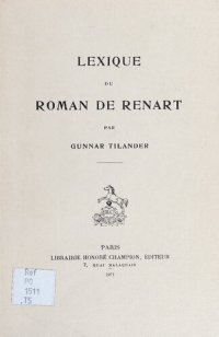 cover of the book Lexique du Roman de Renart