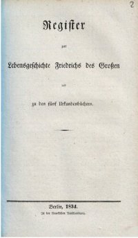 cover of the book Register zur Lebensgeschichte Friedrichs des Großen und zu den fünf Urkundenbüchern