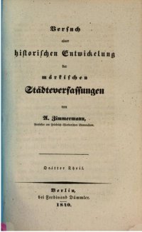 cover of the book Versuch einer historischen Entwicklung der märkischen Städteverfassungen