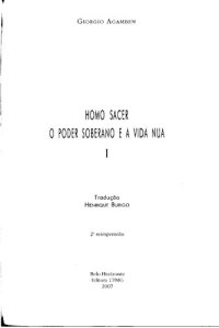 cover of the book Homo Sacer: o poder soberano e a vida nua