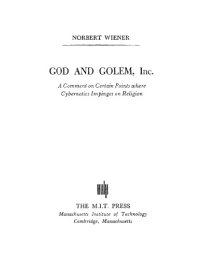 cover of the book God and Golem: A Comment on Certain Points where Cybernetics Impinges on Religion