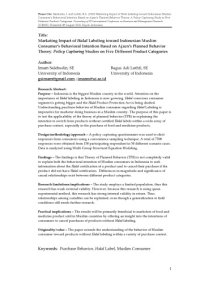 cover of the book Marketing Impact of Halal Labeling toward Indonesian Muslim Consumer’s Behavioral Intention Based on Ajzen’s Planned Behavior Theory: Policy Capturing Studies on Five Different Product Categories