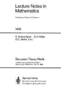 cover of the book Recursion Theory Week: Proceedings of a Conference Held in Oberwolfach, FRG March 19-29, 1989