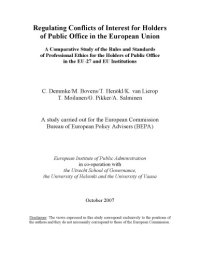 cover of the book Regulating Conflicts of Interest for Holders of Public Office in the European Union. A Comparative Study of the Rules and Standards of Professional Ethics for the Holders of Public Office in the EU-27 and EU Institutions