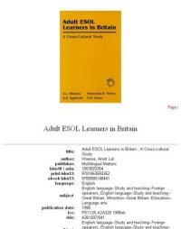 cover of the book Adult Esol Learners in Britain: A Cross-Cultural Study